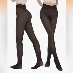 NEW Two Pairs Full Feet Warm Fleece Tights XL/XXL in Black
